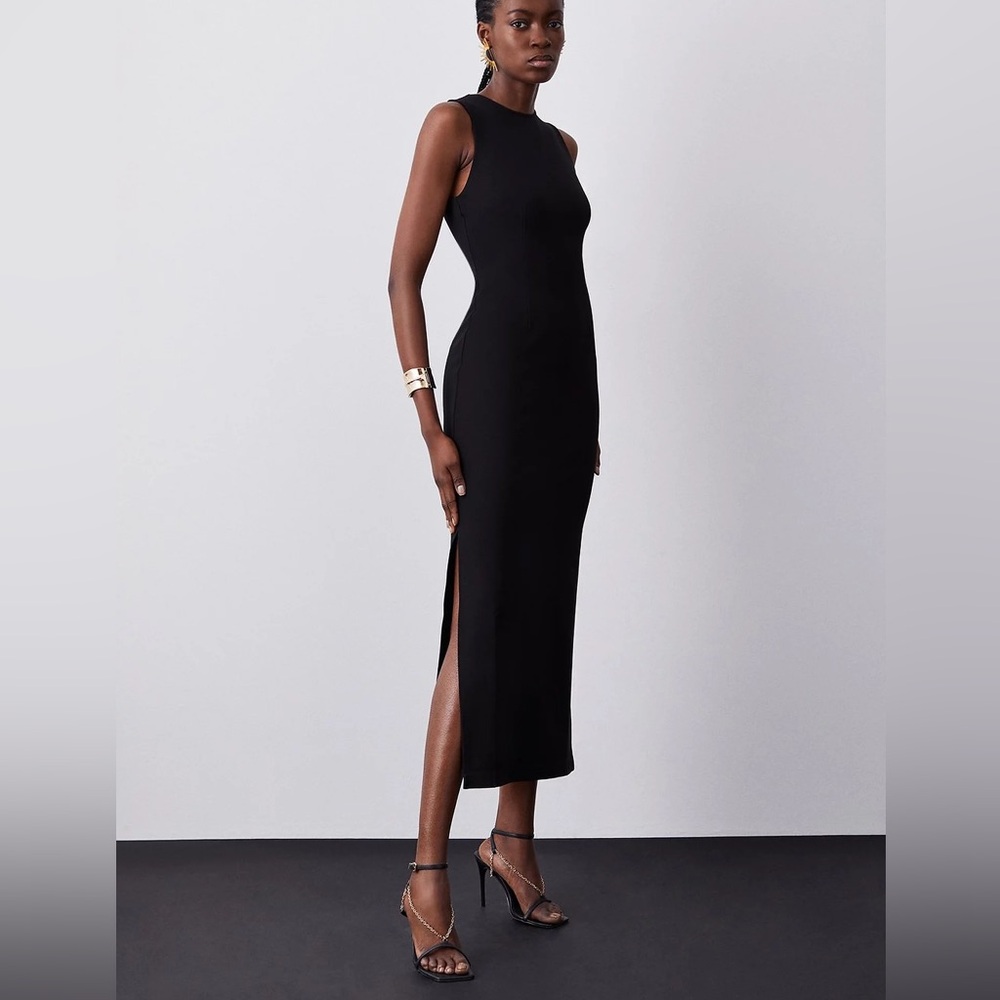 Karen Millen Black Sleeveless Midi Dress with Side Slit
